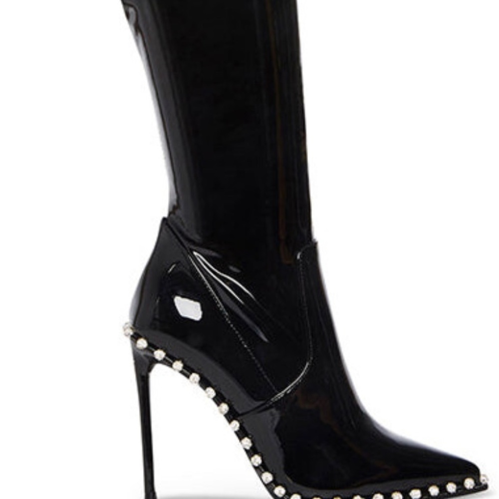 Patent leather thigh high boots